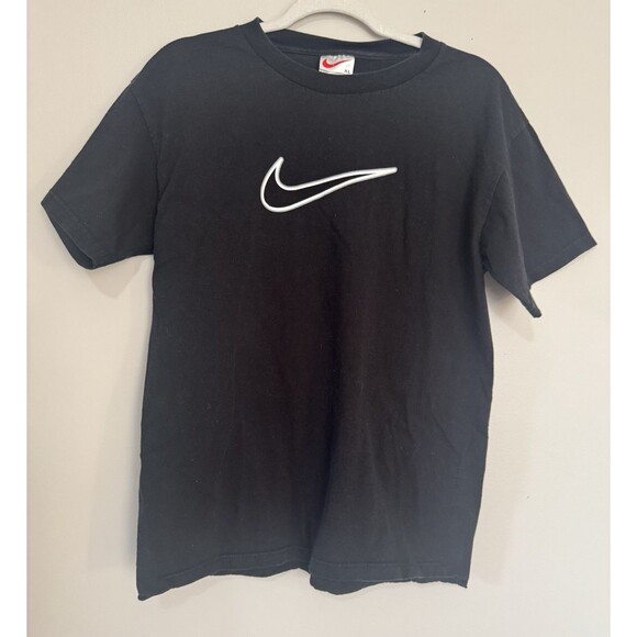 Vintage 90's White Tag Nike Center Check Logo T-Shirt Black Size Extra Large - Picture 1 of 10